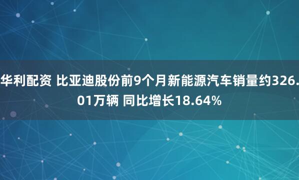 华利配资 比亚迪股份前9个月新能源汽车销量约326.01万辆 同比增长18.64%